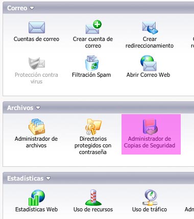 Seleccione la opcion copias de Seguridad