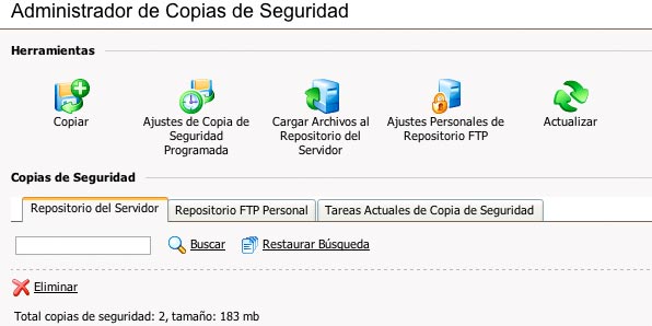 Seleccione la opcion copias de Seguridad